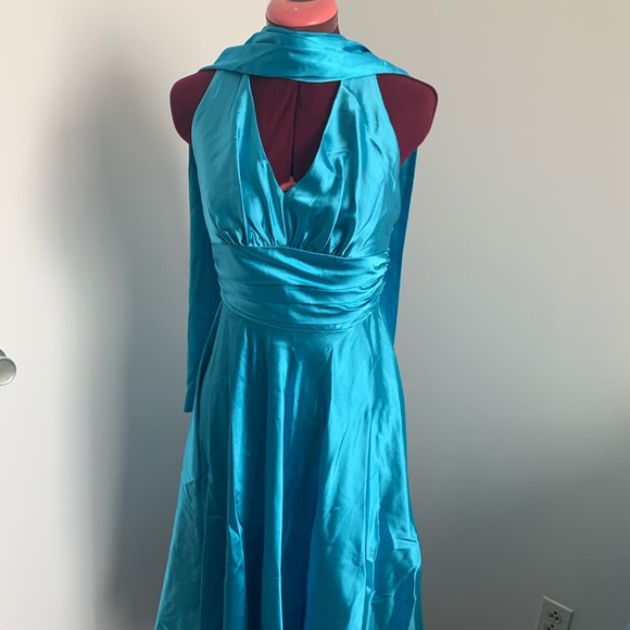 Turquoise satin dress sz S- Marilyn style - Picture 3 of 3